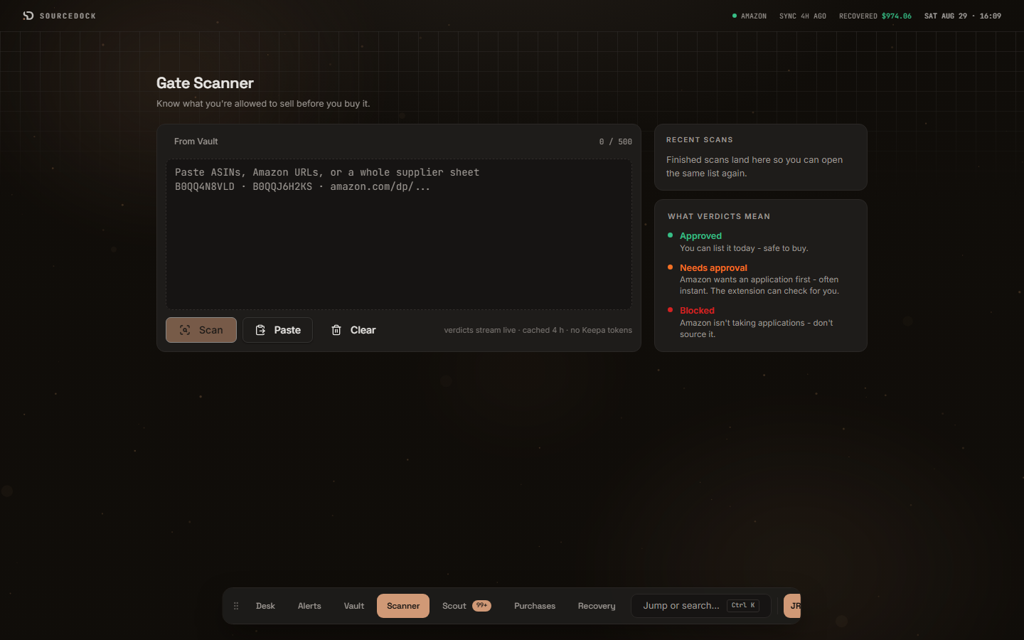 Gate Scanner: Approved, Needs approval, or Blocked for the authorizing account